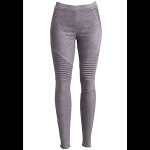 Gray Suede Moto Leggings